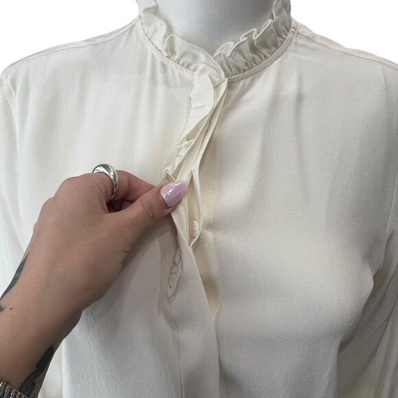 $165 NWT Lilysilk Ivory Crepe Silk Ruffle Shirt Blouse size 2 - Picture 4 of 12